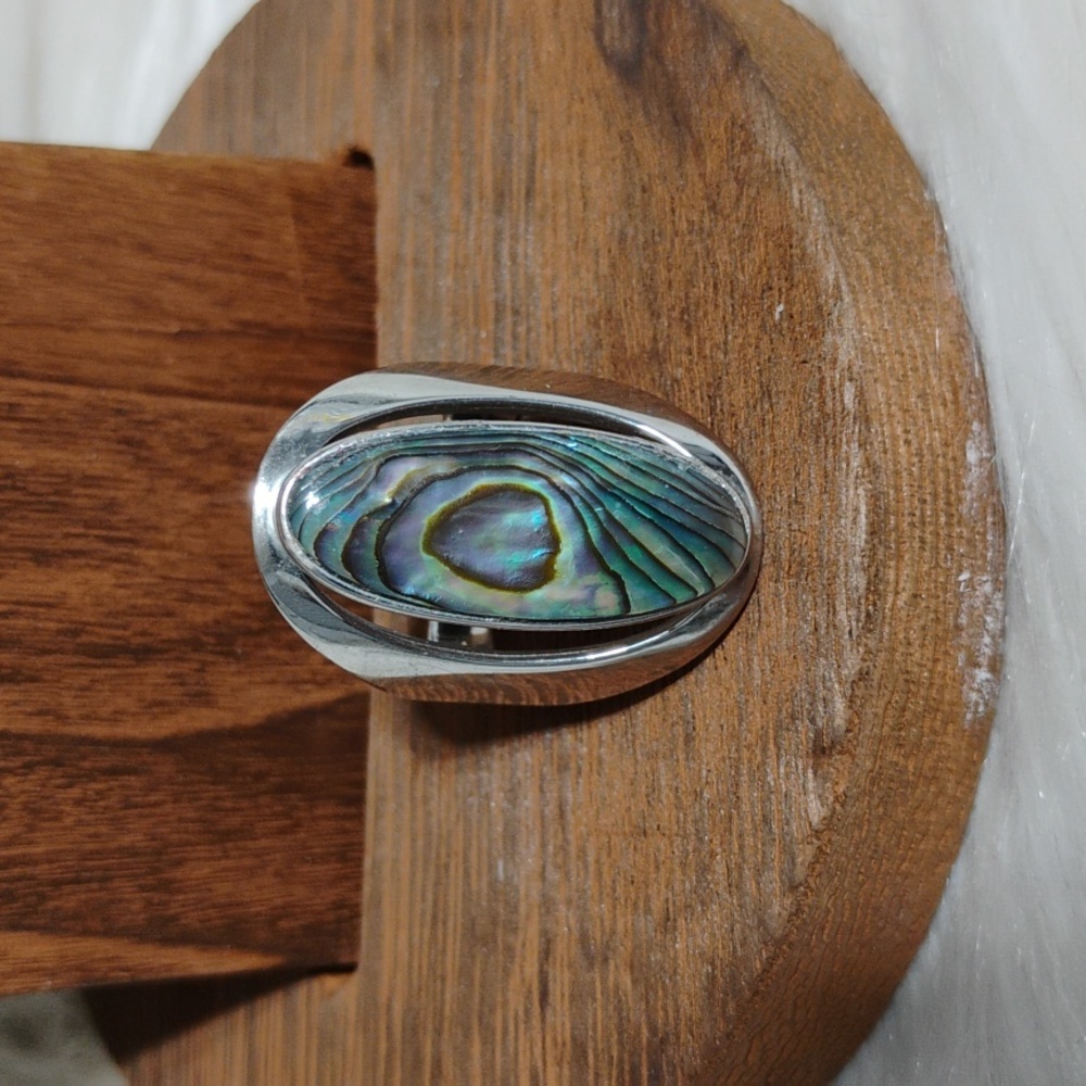 SALE! Elegant 925 Sterling Silver & Abalone Shell Ring